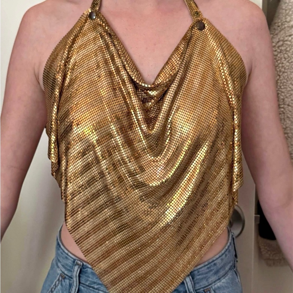 Gold Halter Neck Women Top